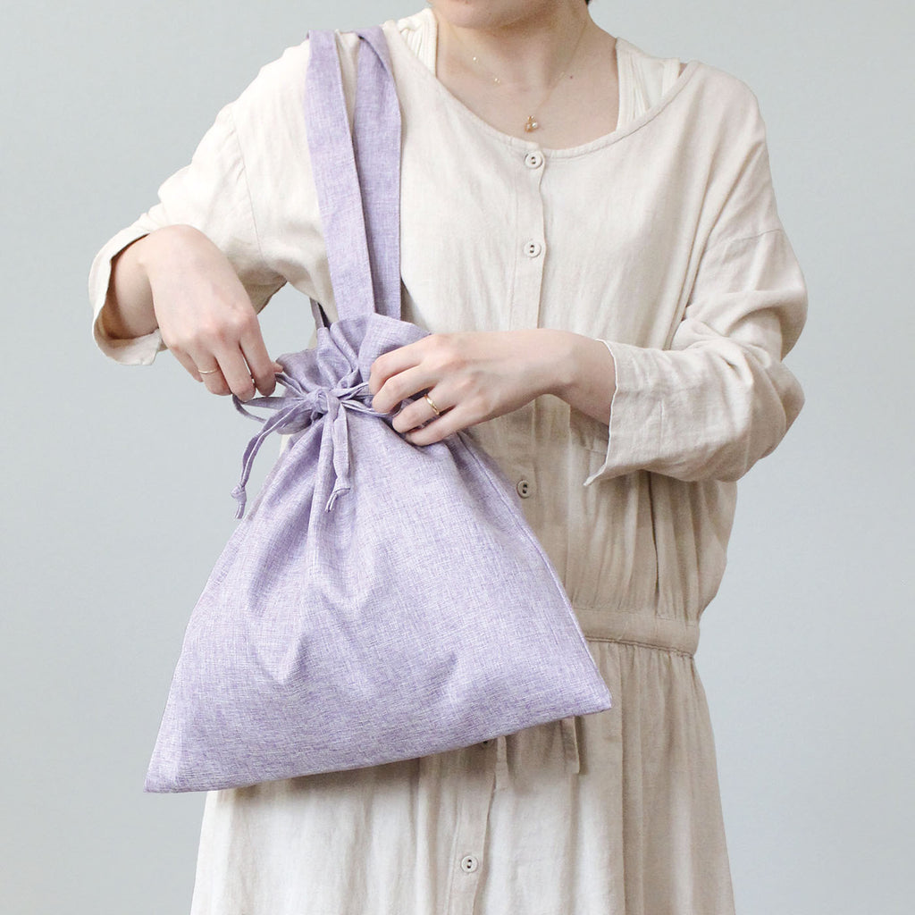 LINDEN リンデン 保冷巾着トート｜おしゃれ かわいい 書類 2way 巾着袋 シンプル 行楽 遠足 ピクニック トートバッグ 買い物 保冷 巾着 ベージュ パープル グリーン｜LEAFLETS