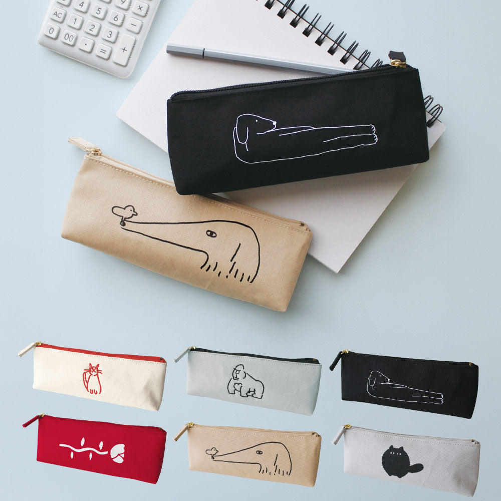 CANVAS PEN CASE キャンバスペンケース B｜おしゃれ かわいい 高校生 中学生 入学 シンプル 小物入れ キャンバス シンプル 大容量 マスターピース 刺繍 帆布 猫 犬 動物 ボルゾイ ゴリラ｜MATOKA マトカ
