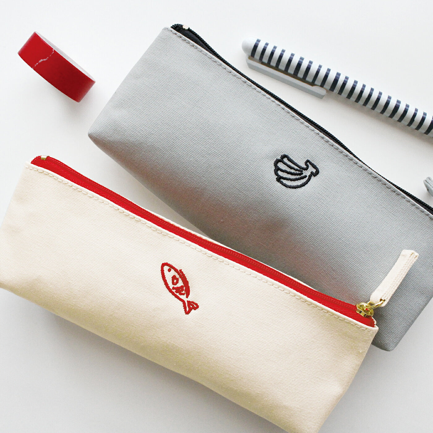 CANVAS PEN CASE キャンバスペンケース B｜おしゃれ かわいい 高校生 中学生 入学 シンプル 小物入れ キャンバス シンプル 大容量 マスターピース 刺繍 帆布 猫 犬 動物 ボルゾイ ゴリラ｜MATOKA マトカ