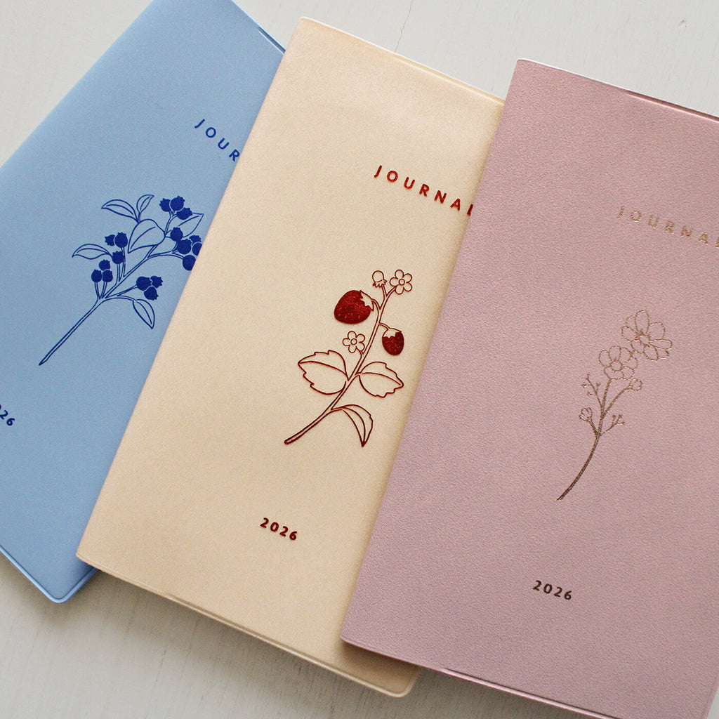 手帳 2026 マトカ 2026年1月始まり ダイアリー スケジュール帳｜新書判 コンパクトマンスリー（月間ブロック）『フローラ｜FLORA』コスモス ブルーベリー ストロベリー いちご 苺 花柄