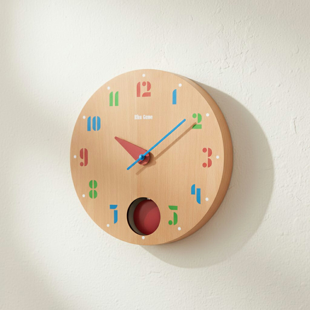 Joschmi Pendulum ウォールクロック｜壁掛け時計 インテリア デザイン おしゃれ バウハウス フォント 時計 ヘルベルト バイヤー 子供部屋 子供 お祝い 引越し 振り子 カラフル 積み木 BAUHAUS
