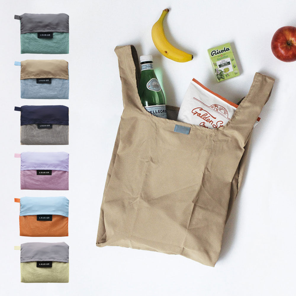 LAURIER TWO-TONE ECO BAG｜ローリエ ツートーン エコバッグ コンパクト シンプル レジ袋 折りたたみ 大容量 大きめ くすみカラー おしゃれ パステル サブバッグ カラフル｜LEAFLETS リーフレッツ