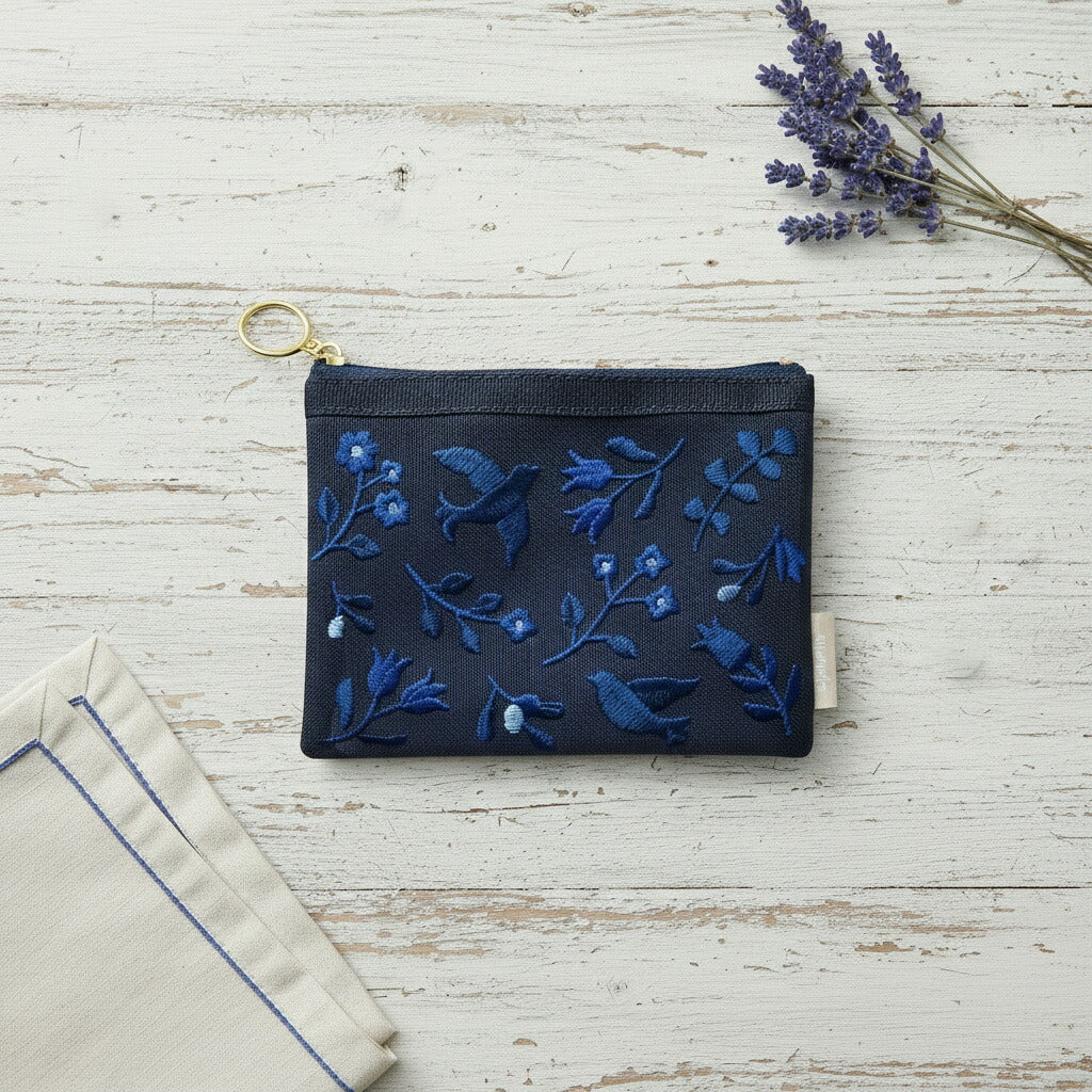 SUVANT MINI POUCH スヴァント ミニポーチ｜ポーチ ケース 刺繍 メッシュ 鍵 キーケース ICカード カード ケース ミニ コンパクト かわいい おしゃれ ボタニカル 花 フラワー 鳥 アート 植物 ギフト プレゼント 母の日｜MATOKA マトカ