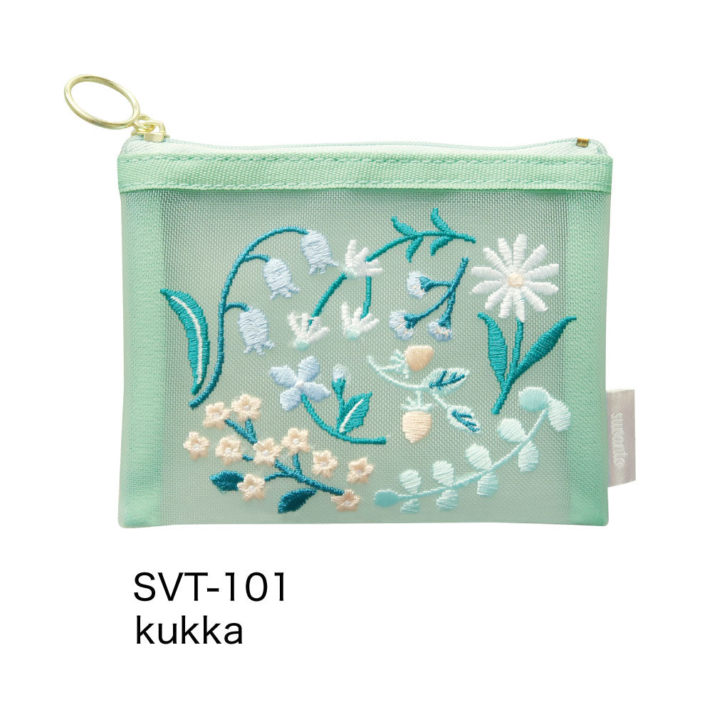SUVANT MINI POUCH スヴァント ミニポーチ｜ポーチ ケース 刺繍 メッシュ 鍵 キーケース ICカード カード ケース ミニ コンパクト かわいい おしゃれ ボタニカル 花 フラワー 鳥 アート 植物 ギフト プレゼント 母の日｜MATOKA マトカ