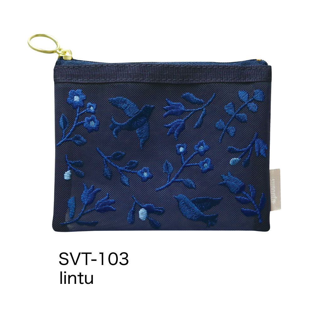 SUVANT MINI POUCH スヴァント ミニポーチ｜ポーチ ケース 刺繍 メッシュ 鍵 キーケース ICカード カード ケース ミニ コンパクト かわいい おしゃれ ボタニカル 花 フラワー 鳥 アート 植物 ギフト プレゼント 母の日｜MATOKA マトカ