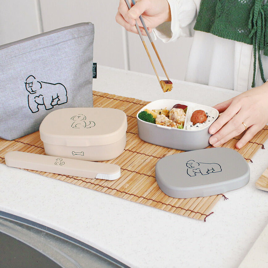 DOODLE ランチボックス ミニ｜LUNCH BOX MINI お弁当箱 ランチ シンプル ピクニック 遠足 行楽 パステルカラー 猫 犬 アヒル ゴリラ カラフル 大人 女子 男子 かわいい おしゃれ ドゥードゥル｜Leaflets