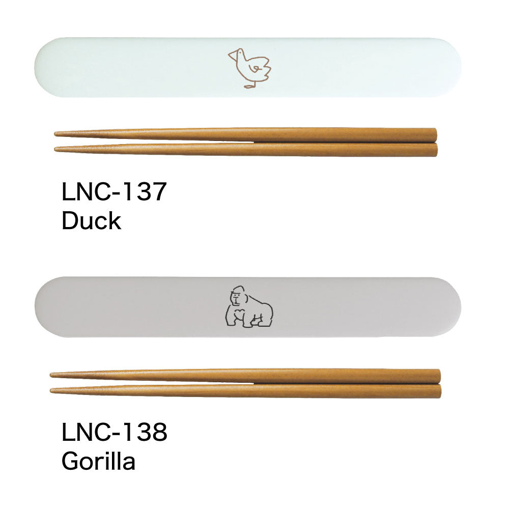 DOODLE スライドお箸箱セット｜SLIDE CHOPSTICKS SET ランチ シンプル ピクニック 遠足 行楽 パステルカラー 猫 犬 アヒル ゴリラ カラフル 大人 女子 男子 かわいい おしゃれ 箸 カトラリー 木製 ドゥードゥル｜Leaflets