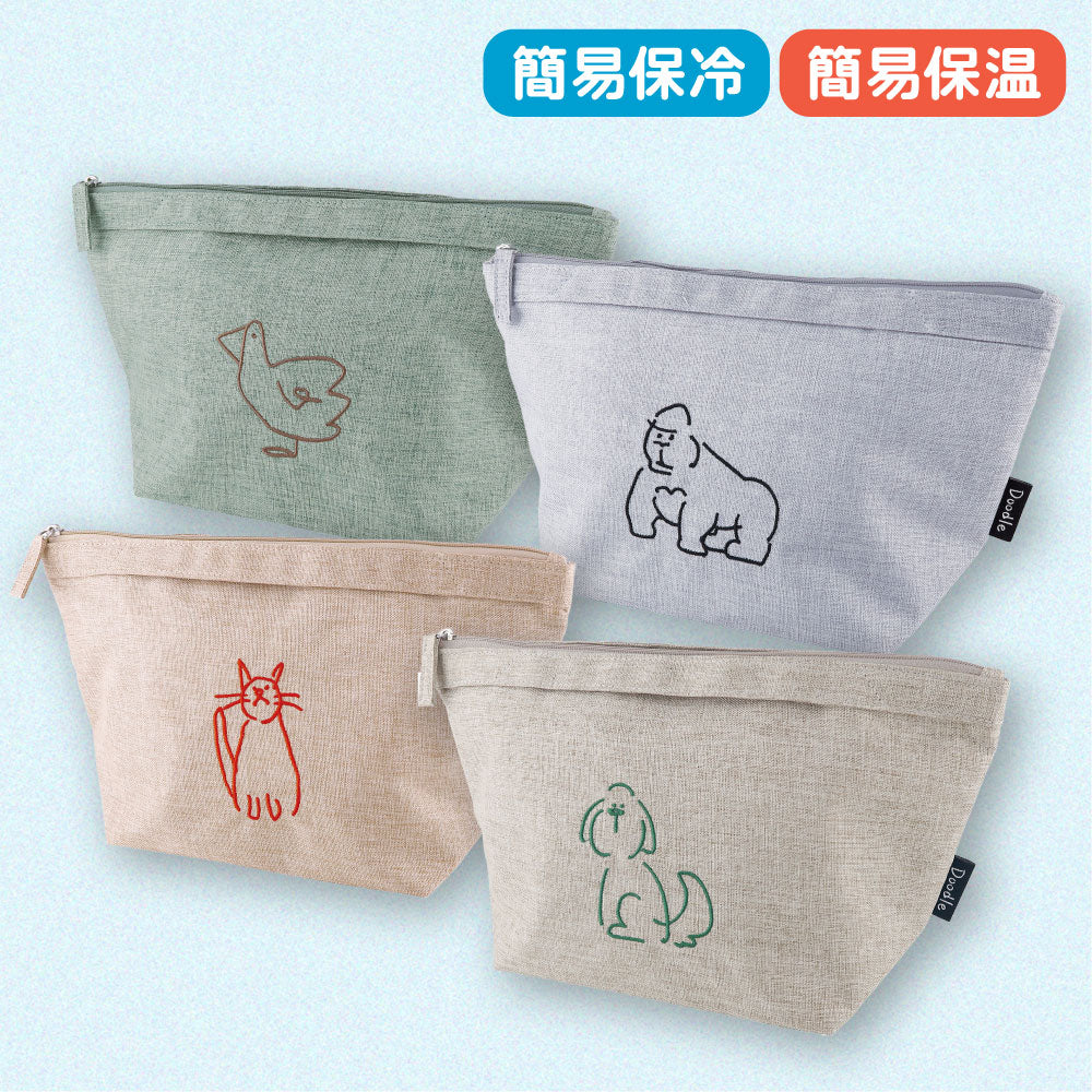 DOODLE 保冷ランチポーチ｜LUNCH COOLER POUCH 保冷 保温 弁当 ランチ シンプル ピクニック 遠足 行楽 パステルカラー 猫 犬 アヒル ゴリラ カラフル 大人 女子 男子 かわいい おしゃれ ドゥードゥル｜Leaflets
