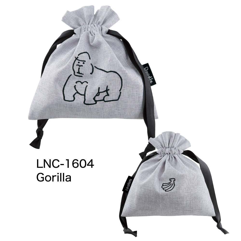 DOODLE ミニ巾着袋｜MINI SACK 収納 整理 お菓子 おやつ ランチ シンプル アクセサリー 旅行 パステルカラー 猫 犬 アヒル ゴリラ カラフル 大人 女子 男子 かわいい おしゃれ 小物入れ バッグインポーチ ドゥードゥル｜Leaflets