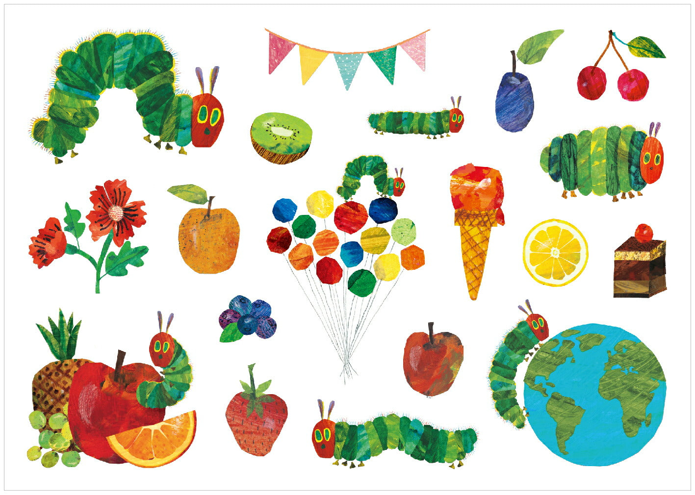 ERIC CARLE エリック・カール ファブリックステッカー｜STICKER シール ステッカー 可愛い おしゃれ アート スマホケース パソコン スーツケース 手帳 ノート デコ はらぺこあおむし 食べ物 動物 アニマル｜MATOKA マトカ