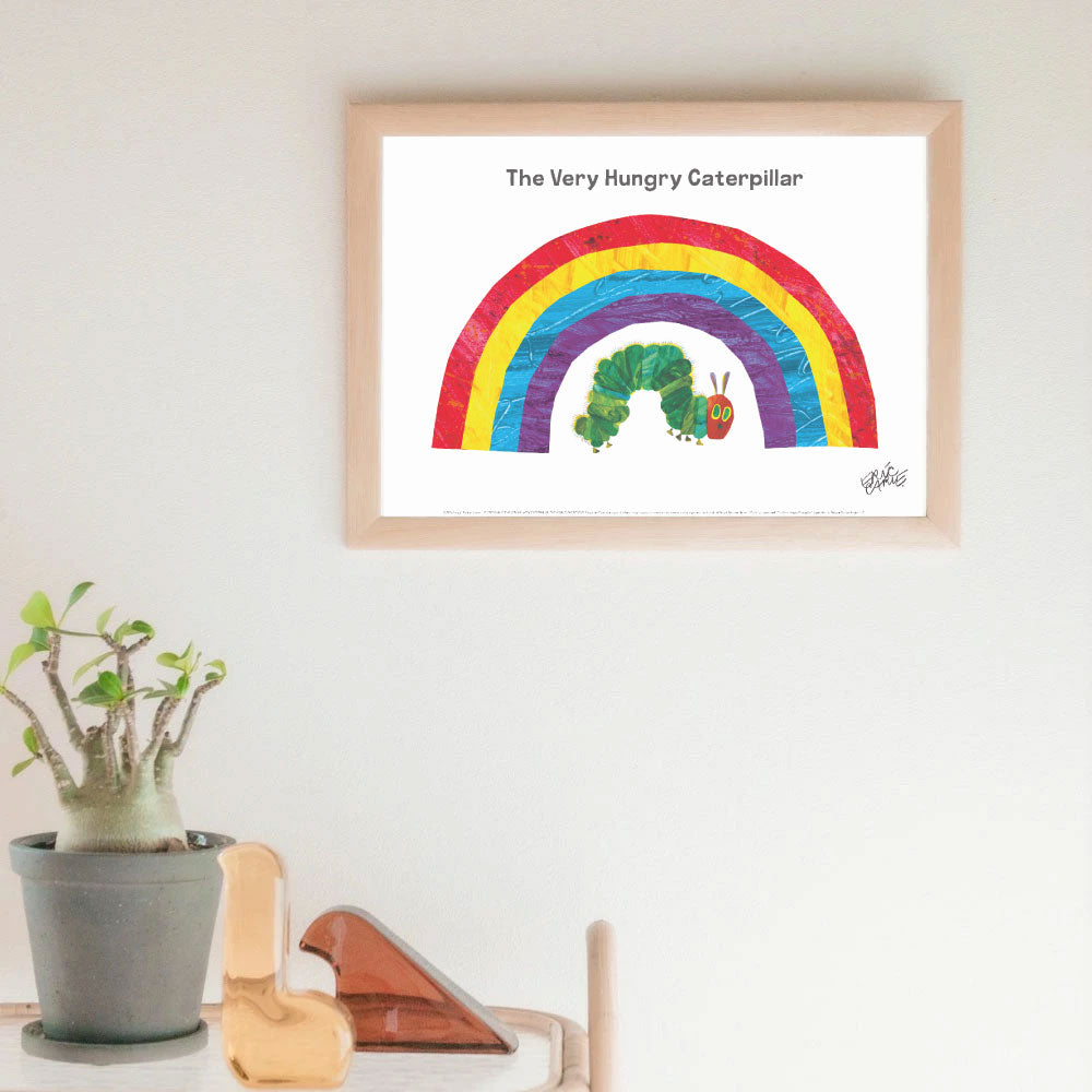 ERIC CARLE：エリック カール・B4サイズ ポスター『Rainbow/ はらぺこあおむし』木製フレームセット｜インテリア 北欧 ナチュラル ブラウン 額装 エリックカール【etc】