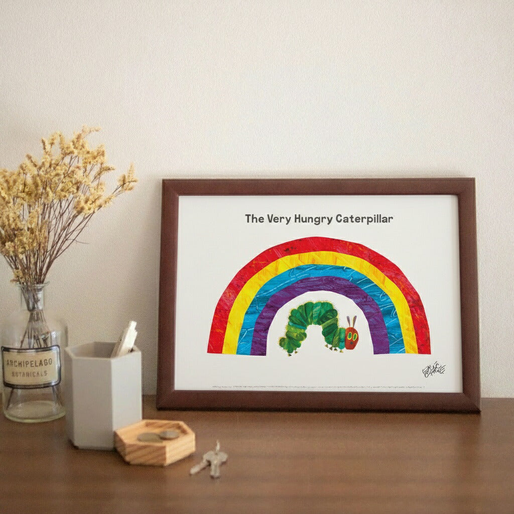 ERIC CARLE：エリック カール・B4サイズ ポスター『Rainbow/ はらぺこあおむし』木製フレームセット｜インテリア 北欧 ナチュラル ブラウン 額装 エリックカール【etc】
