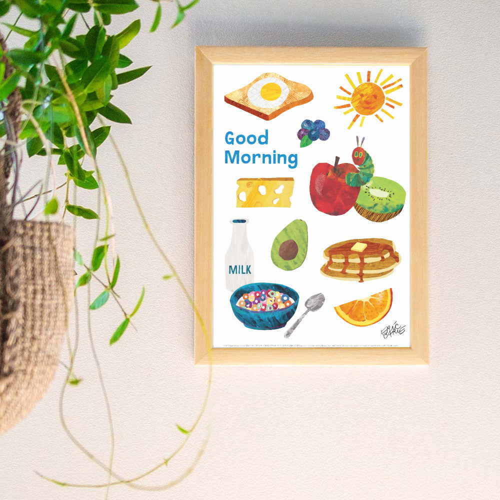 ERIC CARLE：エリック カール・B4サイズ ポスター『Good Morning/ はらぺこあおむし』木製フレームセット｜インテリア 北欧 ナチュラル ブラウン 額装 エリックカール【etc】