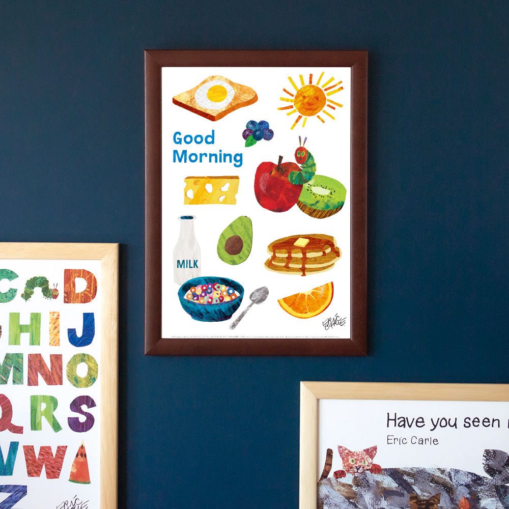 ERIC CARLE：エリック カール・B4サイズ ポスター『Good Morning/ はらぺこあおむし』木製フレームセット｜インテリア 北欧 ナチュラル ブラウン 額装 エリックカール【etc】