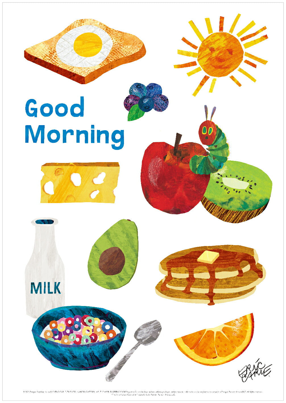 ERIC CARLE：エリック カール・B4サイズ ポスター『Good Morning/ はらぺこあおむし』木製フレームセット｜インテリア 北欧 ナチュラル ブラウン 額装 エリックカール【etc】
