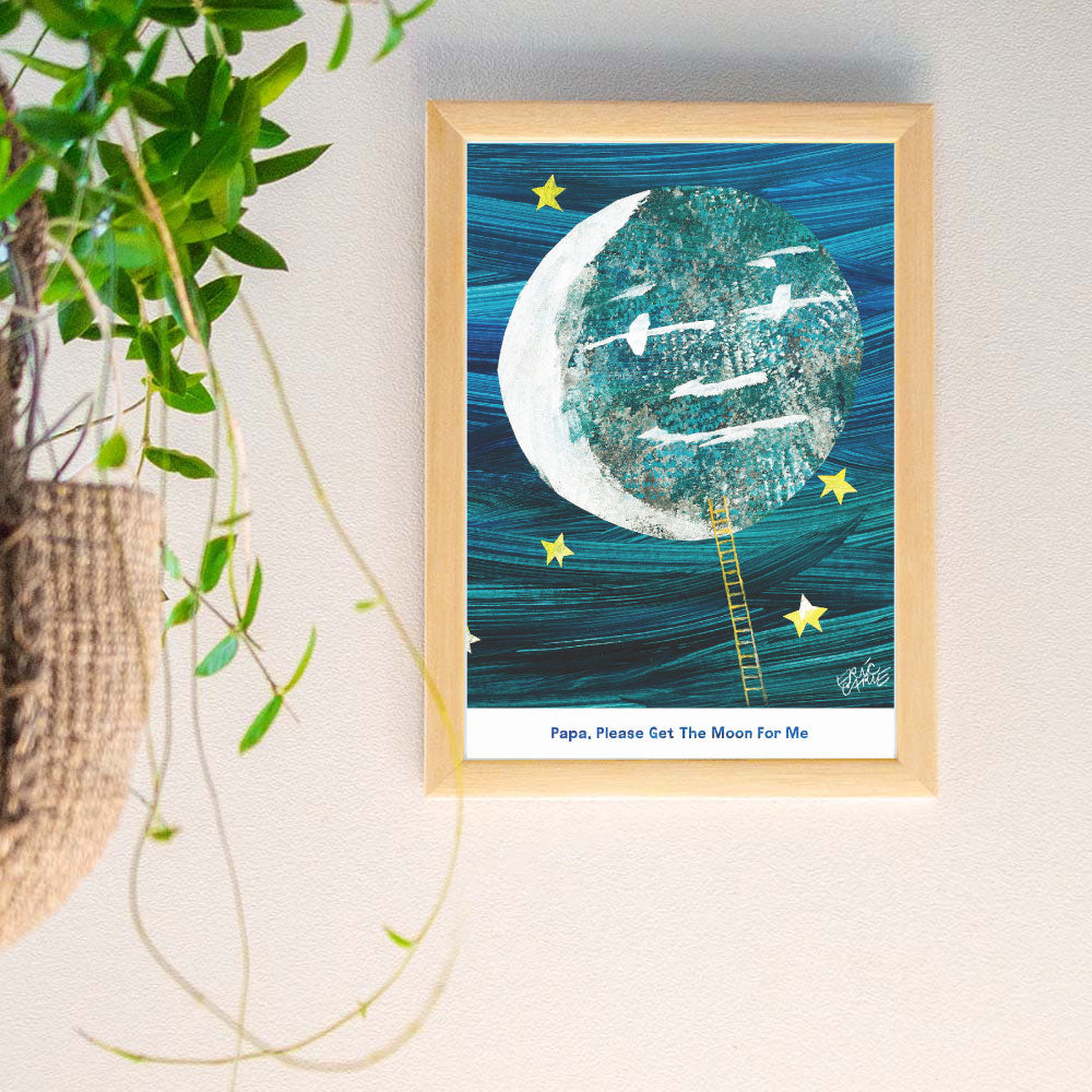 ERIC CARLE：エリック カール・B4サイズ ポスター『Moon/ パパ、お月さまとって！』木製フレームセット｜インテリア 北欧 ナチュラル ブラウン 額装 エリックカール【etc】