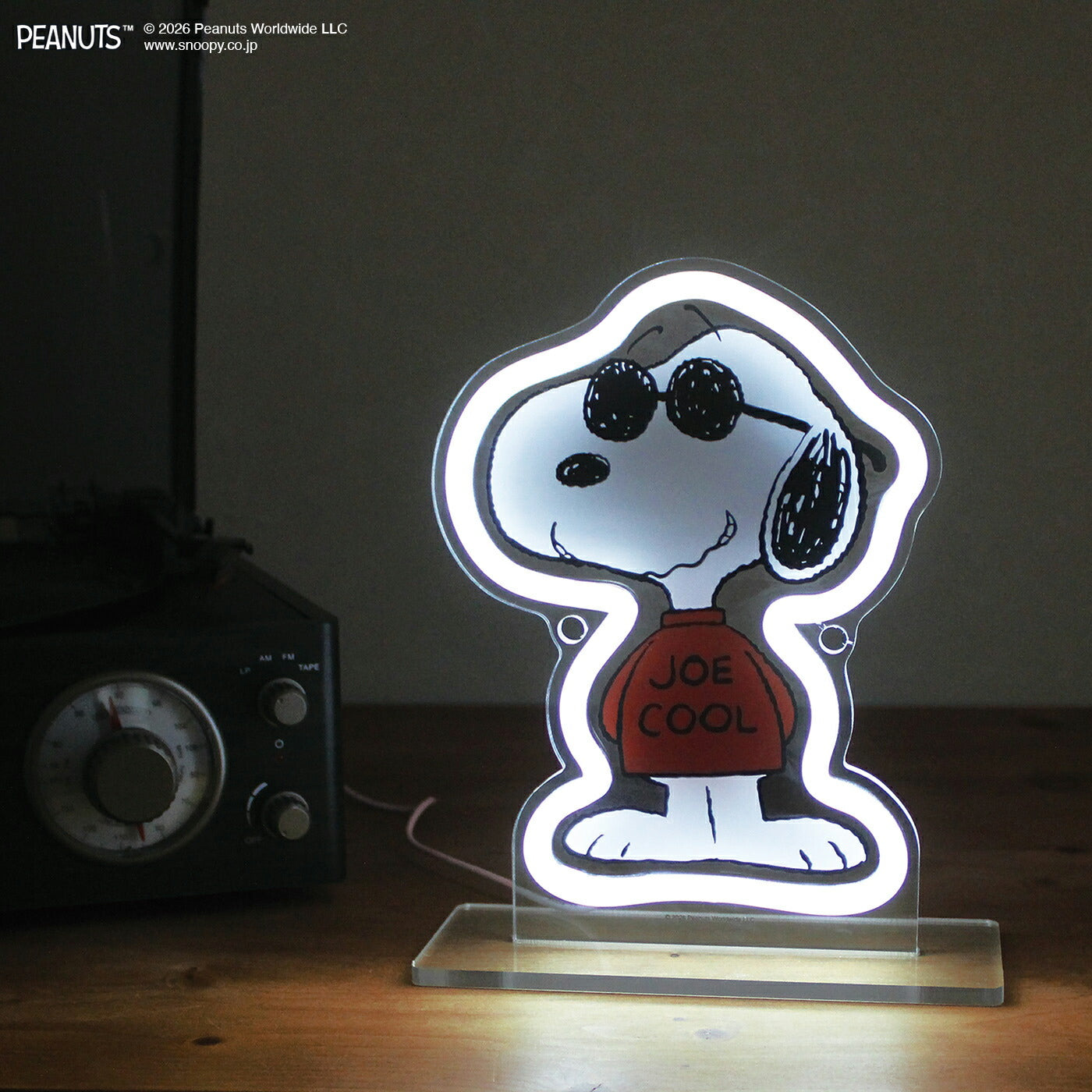 PEANUTS NEON LIGHT（Joe Cool  Mini） ｜スヌーピー ウッドストック Snoopy Woodstock おしゃれ かわいい ピーナッツ ネオン ライト 照明 インテリア 調整 壁掛け 卓上 2WAY LED USB 調光 パーティー 誕生日 お祝い イルミネーション 室内