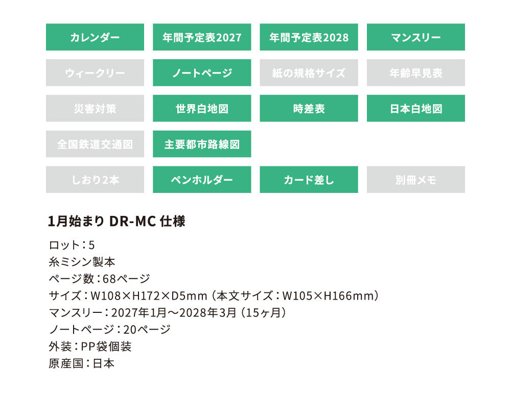 【ご予約 10月下旬発送】2027年1月始まり 手帳 エルコミューン マトカ｜新書判 コンパクトマンスリー（月間ブロック）『フローラ｜FLORA』