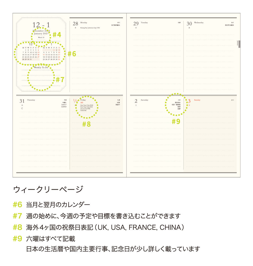 【ご予約 10月下旬発送】2027年1月始まり 手帳 エルコミューン マトカ｜B6サイズ ウィークリー・ブロック式（週間ブロック・日記帳）『フルール｜FLEURS』